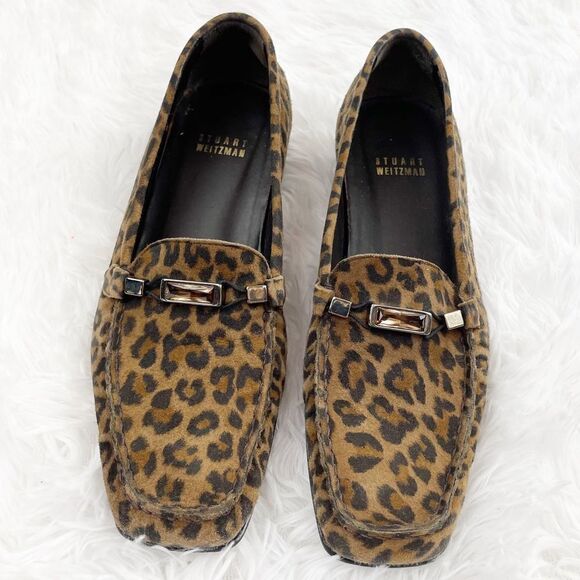 Stuart Weitzman Jeweled Leopard Print Suede Loafers - Picture 2 of 11